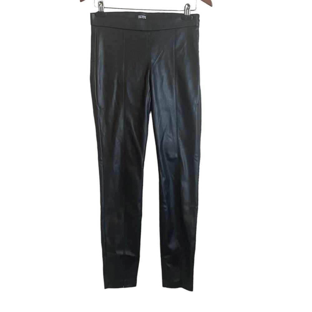 Zara Women Pants M Black Faux‎ Leather Tapered Leg Leggings Moto Y2K Retro Edgy